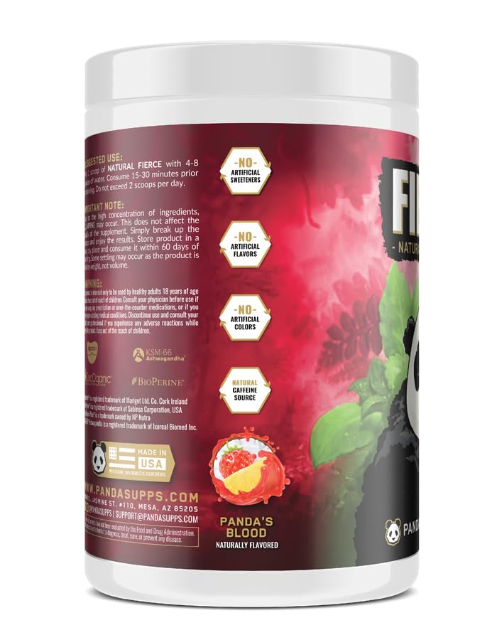 Image of Underground Bio Labs Panda Supps Fierce: Natural Pre-Workout with Zero Artificial Ingredients and 300mg Naturally Sourced Caffeine for Clean Energy and Focus (30 Servings)(Panda's Blood)