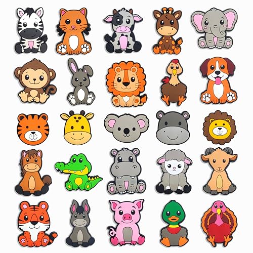 yiagofy Cute Animal Shoe Charms Set 25 Pieces Zoo Safari Farm Animals Collection