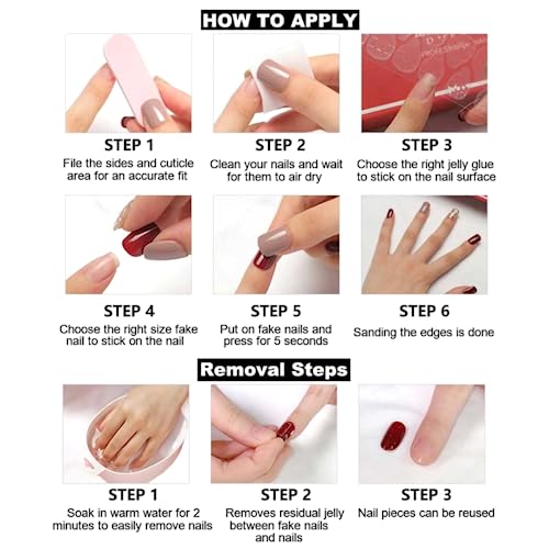Square French Press en Uñas, Uñas Postizas Cortas Nude, Uñas Azul Onduladas con Pegamento, Uñas Falsas Brillantes de Acrílico de Cobertura Completa para Mujeres miniatura 6
