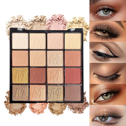 16 Colors Brown Eyeshadow Palette, Brown Eyeshadow with Metallic and