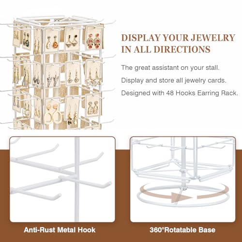Image of 360 Rotating Earring Display Stands for Selling, 4 Tier Metal Earring Rack Holder Stand, Jewelry Display for Selling Earring Cards, Bracelets, Necklaces, KeyChains, Hair Accessories (48 Hooks)