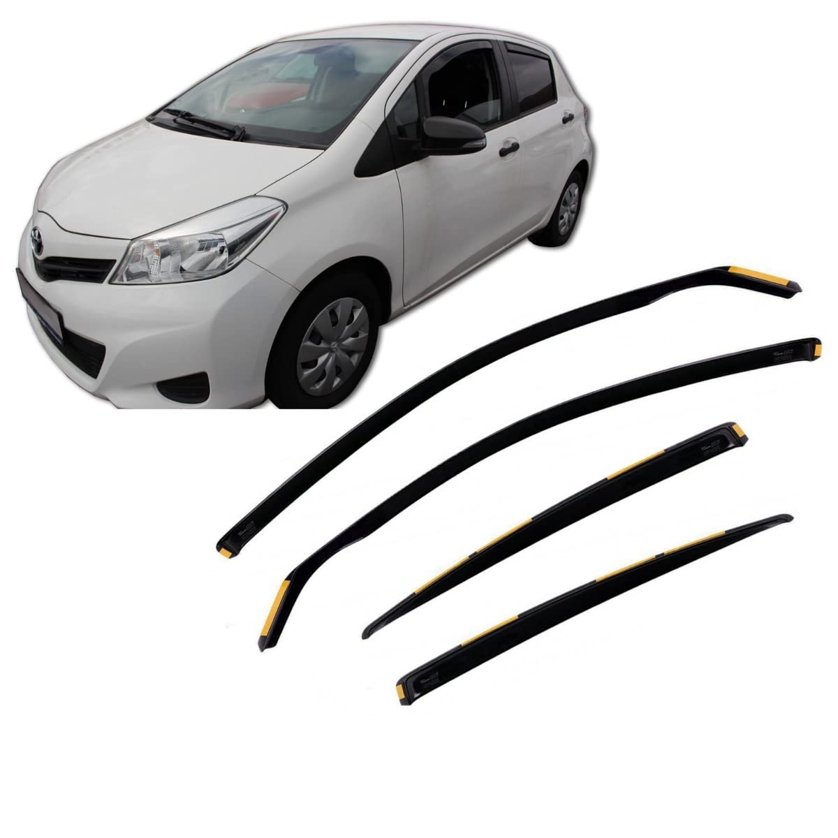 J&J AUTOMOTIVE Deflettori d'Aria per Toyota Yaris 5-Porte Berlina 2011-2019, Set da 4 Pezzi, Nero Fumé Oscurato Heko