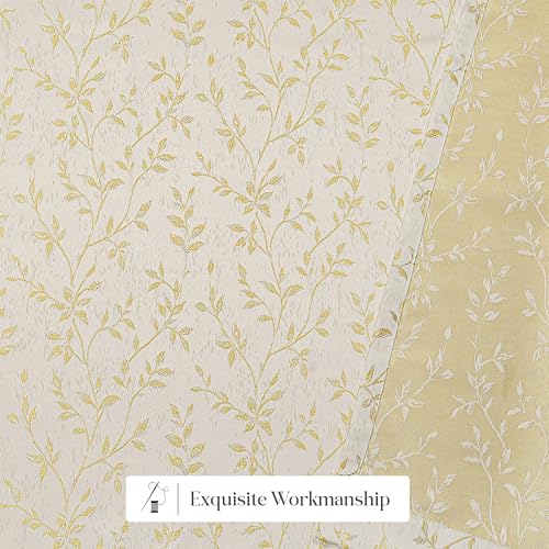 Image of Yellow Weaves 1 Pc Jacquard Leaf Eyelet Long Door Curtain - Perfect for Home, Office, Bedroom, Living Room & Balcony - 7 Feet (Golden)