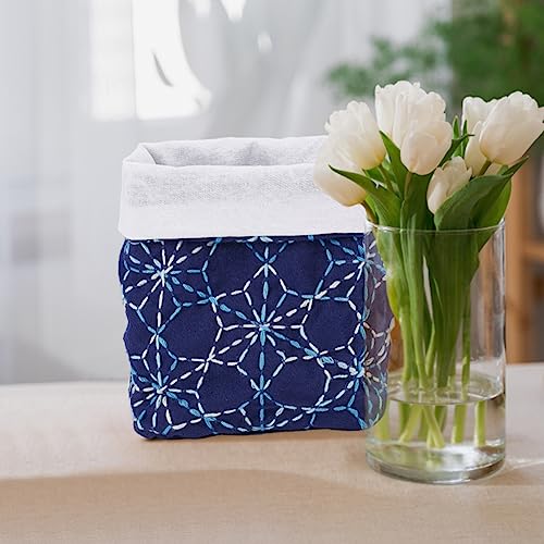 Image of FREEBLOSS 4 Set DIY Sashiko Kit Mini Storage Basket Dark Blue Storage Basket Bins Baskets for Organizing Crafts for Adults Home Handcraft