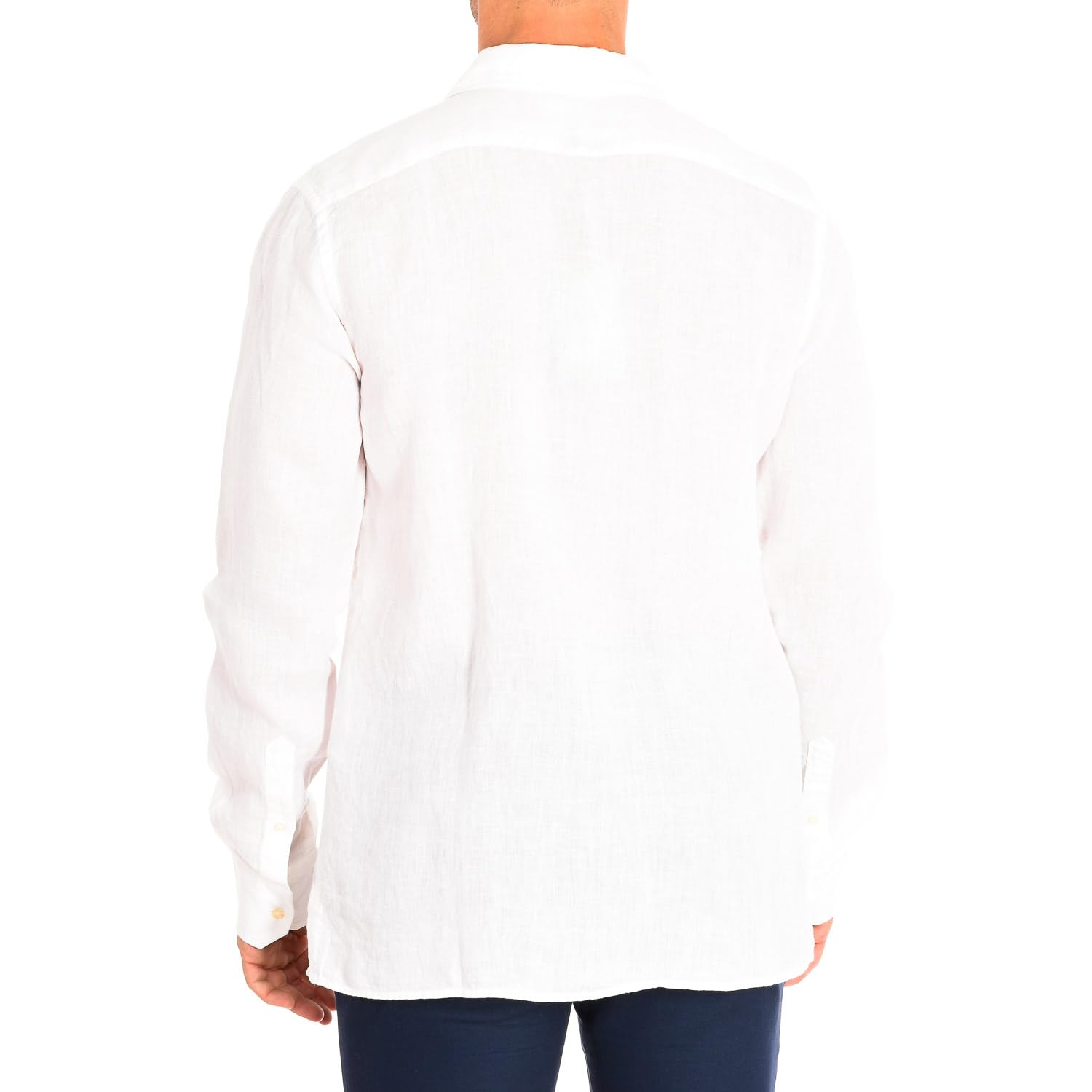 La Martina - Camisa de Hombre de Lino, Manga Larga, Corte Regular, Blanco Óptico, Man