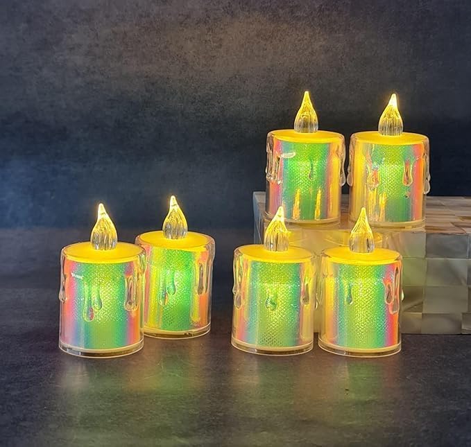 HINASTAR Fiber Optic Candle Light Lamp Floral Color Changing Led Party Decor Festival Diwali Decoration and Gifts Star Shaped Lamp Home Garden Pack of 4 Multicolor (Multicolor Smokeless Candle Diva)-image-49