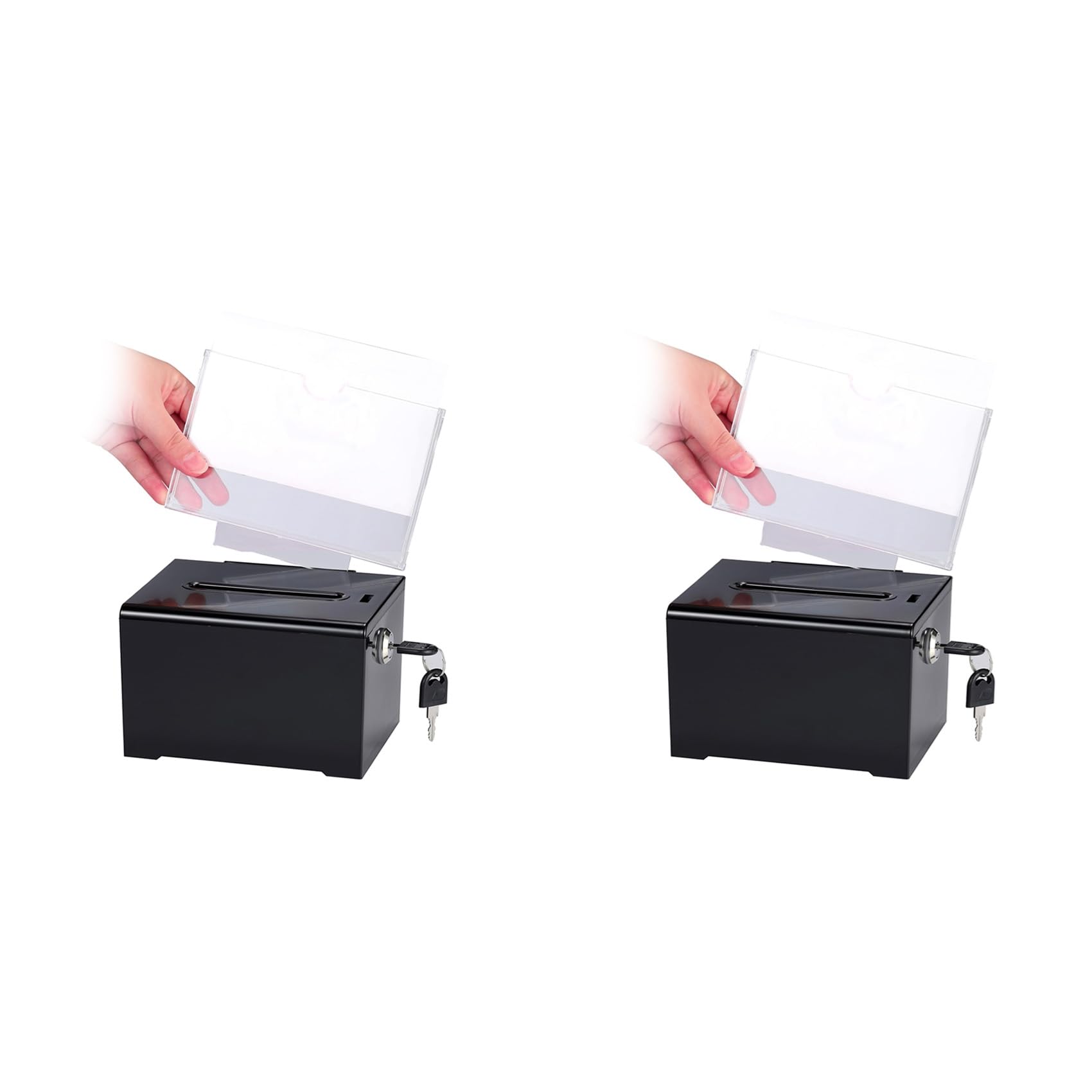 Jnchdghwa 2X Donation Box with Lock - Acrylic Suggestion Box with Slot, Ballot Lock Box with Sign Holder for Raffle, Voting Black