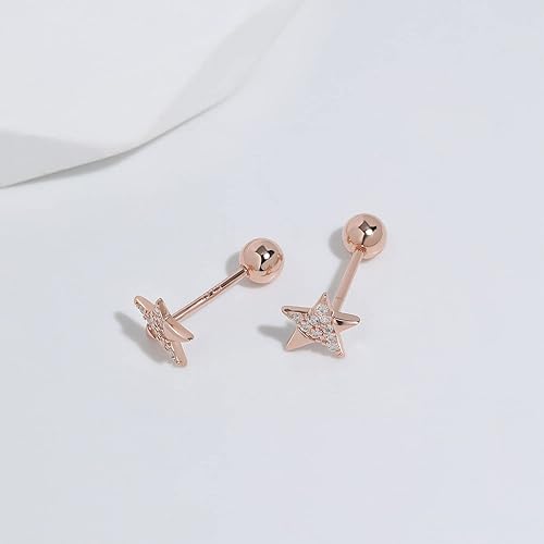 Miniatura 4 de Meissa Ball Screw Back Earrings for Women 925 Sterling Silver Sleep-On Studs Dainty Cute Star Earrings for Multiple Piercing