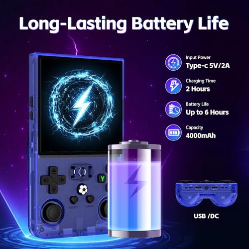 Image of R36MAX Retro Handheld Gaming Console, Built-in 22,000+ Classic Games, Open Source Linux System, Portable Game Emulator Console, 4.0-Inch 4K HD IPS Screen Video Player, 4000mAh Battery (Blue 128GB)