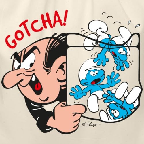 Spreadshirt The Smurfs Gargamel Catch Game - Animated Fun Design Cotton Drawstring Bag, One Size, natural, D1053260985P1367-56832-app77-size29