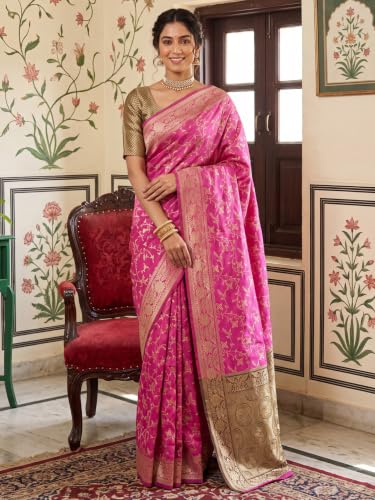 Image of AKHILAM Women's Multicolor Litchi Silk Ethnic Motif Print Saree With Unstitched Blouse Piece|sarees for women | litchi silk sarees