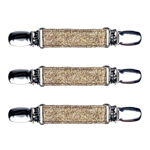 SUITUA Classic Mitten Clips (3-Pack) Heavy-Duty Glove Keepers Cinch Clips for Skiing Work Dress; Fabric-Safe Plastic Insert (Glitter Gold 5/8 inch)