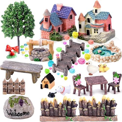 Fairy Garden Accessories, Fairies Welcome Garden Kit, 48pcs Miniature Fairy Garden Ornament for Christmas Decoration Fairy Garden Potted Plant Desk Decor