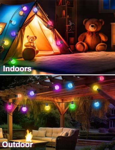 RGB Outdoor String Lights with Remote Control - 50 Feet, USB Powered, 25 Dimmable LED Bulbs - for Parties, Christmas, and Outdoor Decor
