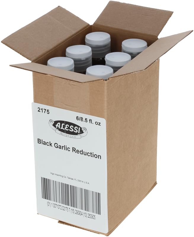 Alessi Balsamic Vinegar Reduction, Autentico from Italy, Ideal on Caprese Salad, Fruits, Cheeses, Meats, Marinades (Black Garlic, 8.5 Fl Oz (Pack of 6))