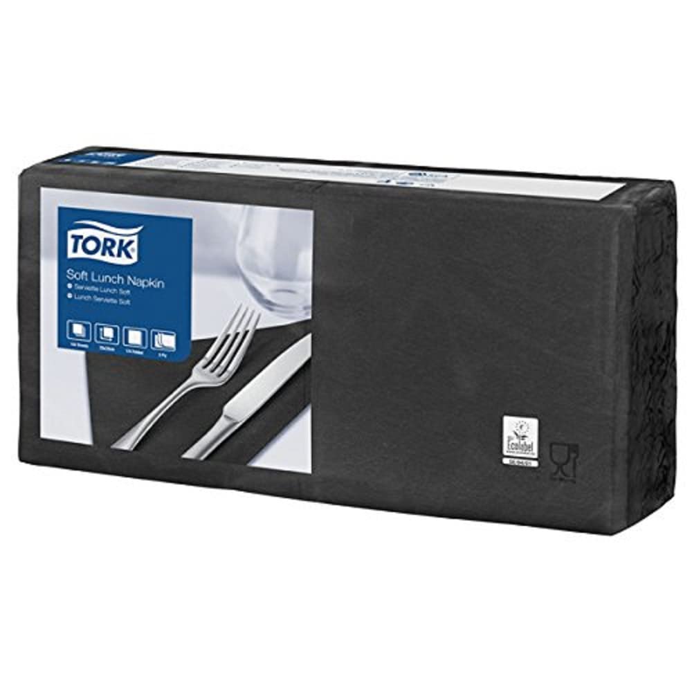 Tork 477864 Servilleta blanda para almuerzo, 33 x 33 cm, 3 capas, doblada 1/4, 1X150, negra