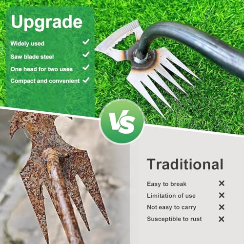 2025 Upgraded Gardening Hand Weeder Tool, Manual Weed Remover for Lawn and Garden (5 Tines)