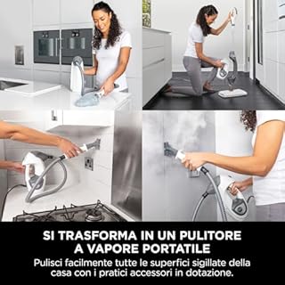 Shark Floor & Handheld Steam Cleaner, Scopa a Vapore e Vaporetto a Mano, 2 in 1, per Tutti i Pavimenti Duri, con 5 Accessori, 2 Impostazioni, Grigio/Bianco, S6005EU
