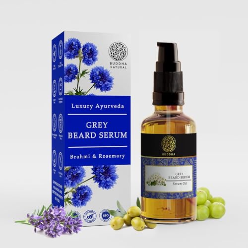 Image of Buddha Natural Grey Beard Serum Oil for White to Black Beard - 100% Natural Herbal Formula with Amla, Brahmi & Almond Oil | Beard Growth & Color Restoring Oil for Men | Turns White Beard to Black - 25 ml