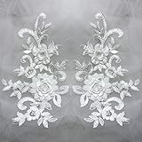 USJee 1 Pair 3D Embroidery Off White Lace Flower Applique Patch Sewing Craft Decoration