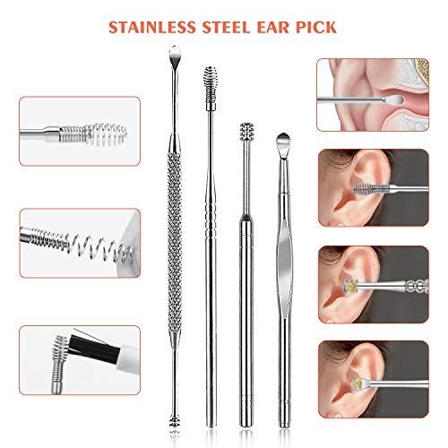ICNOW 15 Pcs Ear Pick with Light,Ear Wax Removal Tool for Kids and Adults,Earwax Cleaner Tool Gift Sets with Earwax Spoon Digger Ear Tweezer Nail Clippers Ear and Cleaning Brush Storage Box