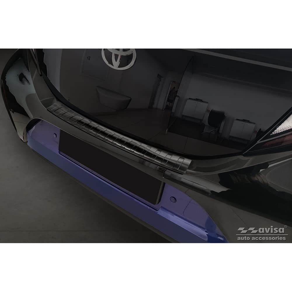 Avisa Black Stainless Steel Rear bumper protector compatible with Toyota Aygo X 2022- 'Ribs'