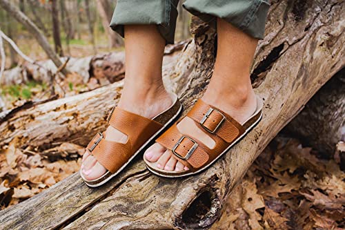 Sanita Ibiza Oiled Leather Slide Sandals - Adjustable Straps w/Buckles, Cork and Rubber Footbed, Textured EVA Outsole2