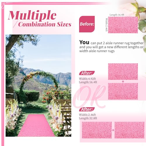 Carpet Runner Runway Rug for Wedding,Glitter Pink Aisle Runner Wedding Rug Runner with Carpet Tape Sparkly Prom Outdoor Floor Runner for Party/Graduation/Dance/Ceremony(Glitter Pink, 2.46 x 16.4 Feet) - Thumbnail 5