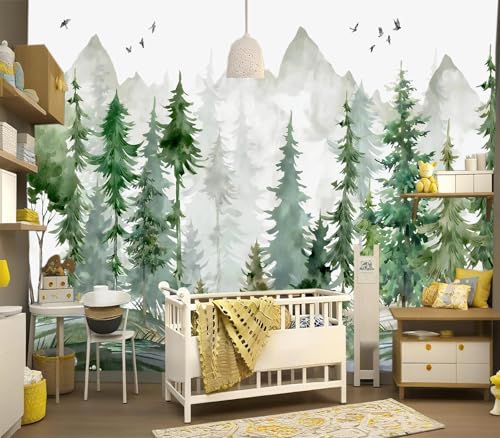YIHWM-Peel and Stick Nursery Forest Wallpaper Watercolor Pine Tree Mural
