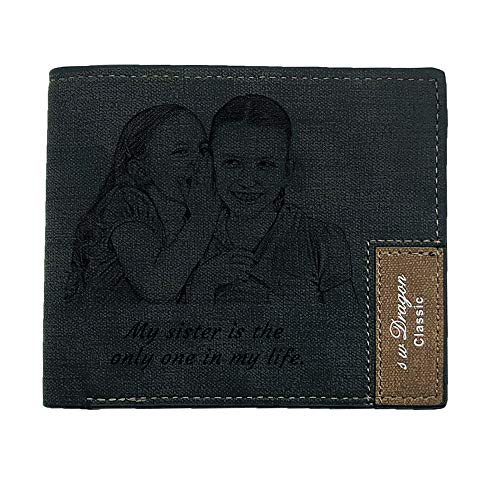 Portefeuille Photo sculpté personnalisé, Portefeuille Photo personnalisé pour Homme, Mari, père, Fils, Cadeaux de Noël (Noir)