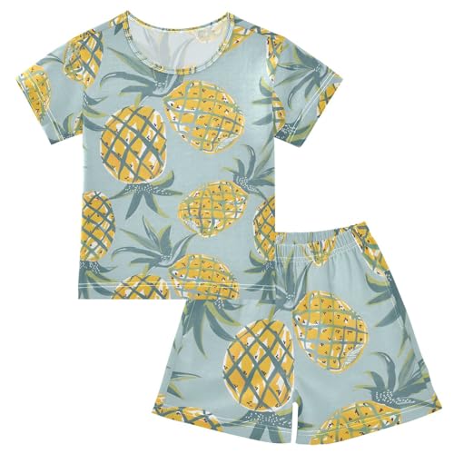 ALAZA Pineapple Watercolor Summer Pajamas Set Short Sleeve Cotton Sleepwear Summer Pjs 2 Piece 5-14Y