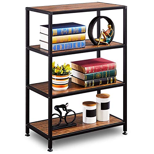 GreenForest Industrial Bookcase 4 Tier Rustic Bookshelf Metal Frame for Home and Office