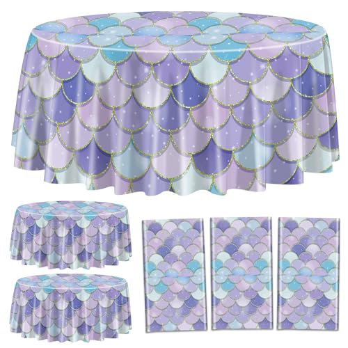 3 Pcs Manteles de Sirena, Manteles para Cumpleaños de Sirenas, Manteles Redondos Sirena...