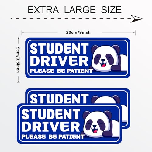 Image of Student Driver Please Be Patient Car Magnet, Blue Panda Series Cute Picture, Patient With Reflective Magnetic Bumper Sticker Set Detachable, Novice Safety Signs.Set of 3