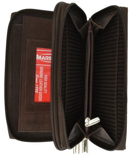 MARSHAL Genuine Leather Double Zipper Clutch Checkbook Wallet for Women #4575CF3
