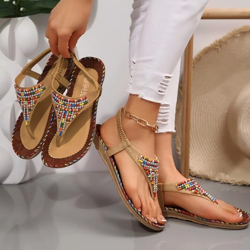 Beach Sandals for Women, Comfy for Travel, Beach or Poolside,Flat Sandals,Comfort Walking Shoes Bohemian,Brown 8.52