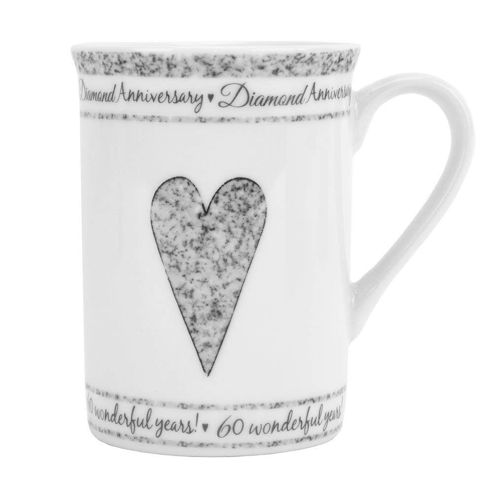 Beautifully Designed 60th Diamond Wedding Anniversary Set of Ceramic Mugs with Hearts | Dishwasher and Microwave Safe with Decorative Keepsake Box by Happy Homewares