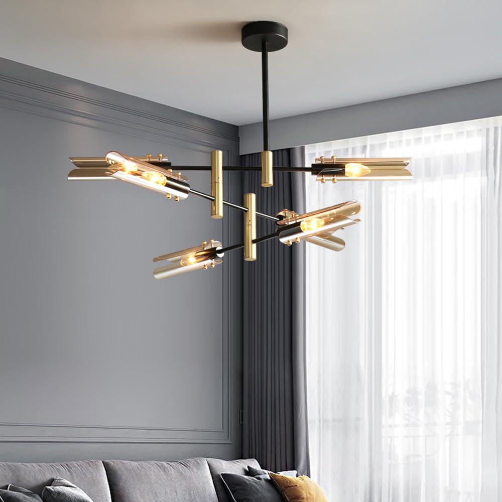 Lustre Sputnik 6 lumières en verre ambré style nordique pour cuisine et salon