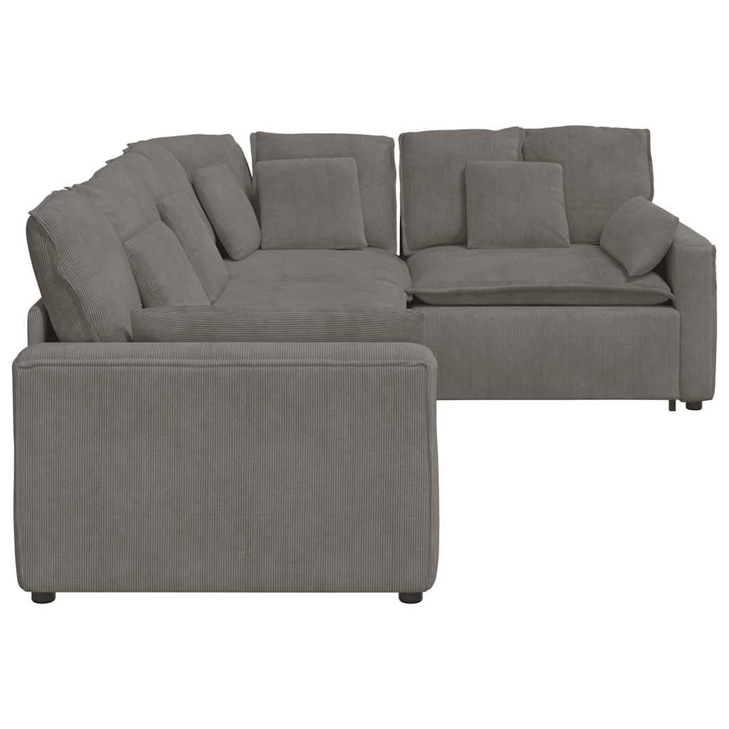 Sofá modular con cojín de pana gris claro, 317 x 217 x 64 cm, esquina tapizada, con estructura de metal y relleno de espuma para salón, salón y cine en casa