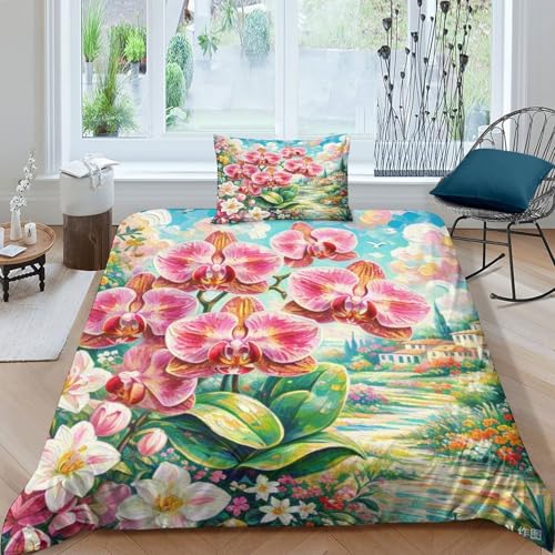 Housse de Couette Fermeture Éclair Cachée Orchidée Lit Enfant 135x200