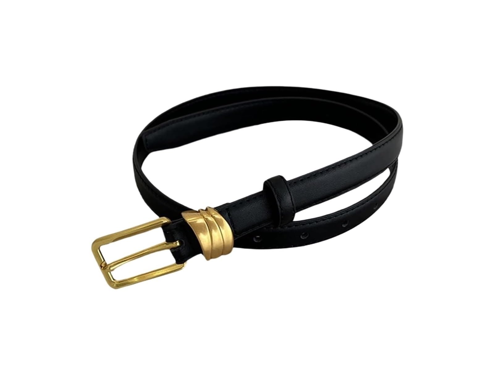 Cinturones de Mujer, Cinturón Fino clásico de Cuero Genuino for Mujer 95-105 cm, reemplazo Cintura Piel Vaca con Hebilla Dorada(Black,95)