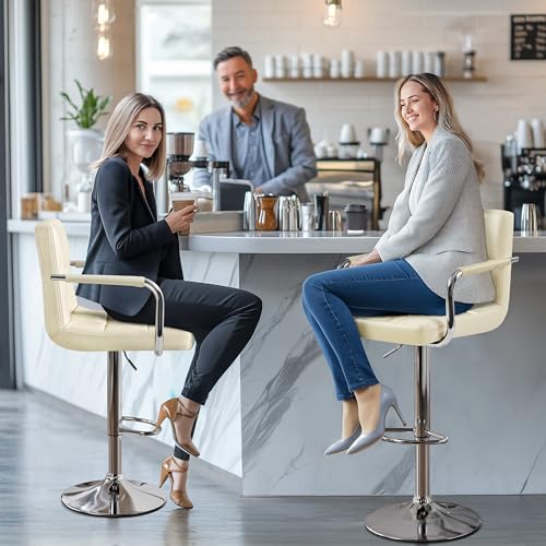 Image of Yaheetech Bar Stools Set of 2, Swivel with Backs, Adjustable Height, Beige