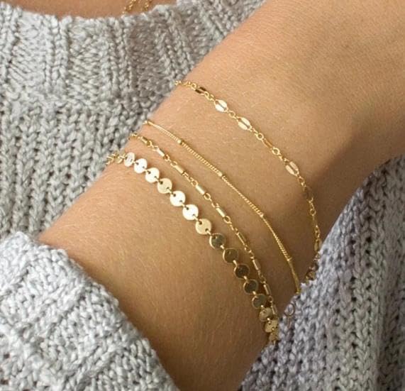 Miniatura 2 de ASCOMY Pulsera para mujer, pulseras de oro para niñas, delicadas pulseras de espiga con clip de papel, juego de pulseras de cadena de cuerda en capas