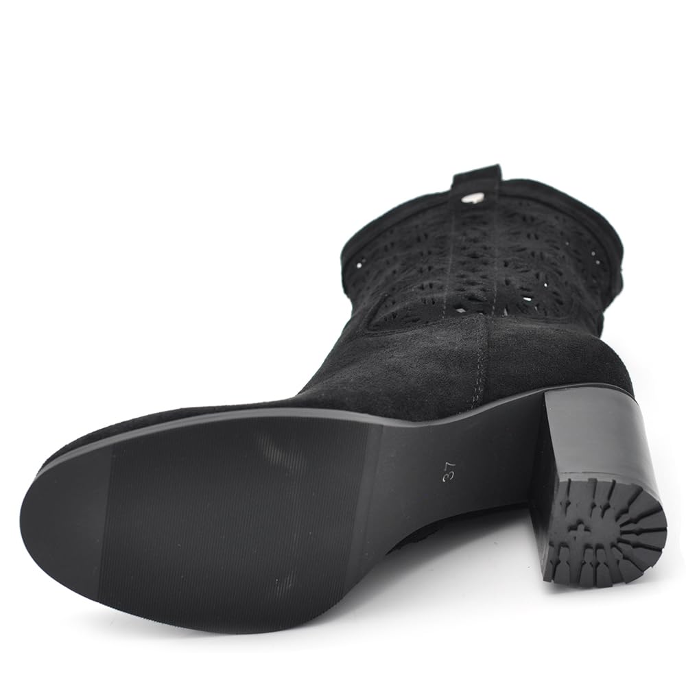 IF Fashion Stivali Stivaletti Tronchetti da Donna Traforato Camoscio Sintetico Con Tacco XG115