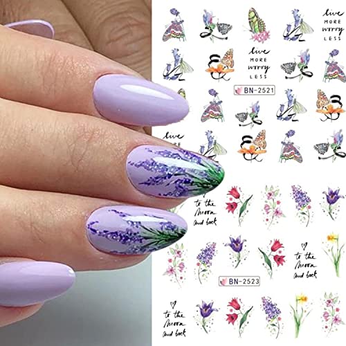 12 Sheets Flower Nail Art Stickers Decals Floral Water Transfer Nail Decals Nail Art Supplies Spring Summer Watercolor Blooming Flowers Floral Leaf Nail Stickers Manicure Decoration For Women Acrylic Nails (Flower 02) #TOP7