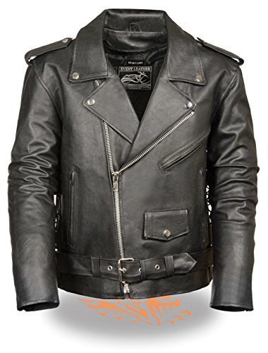 Event Men's Motorcycle MC Police Style Leather Jacket with Side Laces Cow Leather (M Regular)