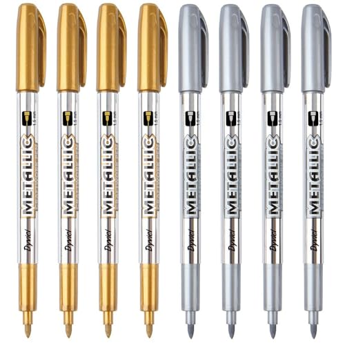 Image of Dyvicl Metallic Markers Pens - Silver and Gold Paint Pens for Black Paper, Glass, Rock Painting, Halloween Pumpkin, Card Making, Scrapbook Album, Christmas DIY Art Craft Kid, Set of 8