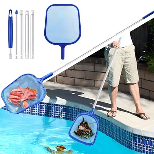 Retino per Piscina,Retino per Piscina Pulizia,Retino con Manico Telescopio per Piscina,Retina Raccogli Foglie per Piscina,Kit Pulizia Piscina con 5 Pali,per Piscina,Spa,Laghetti,Sorgenti Termali