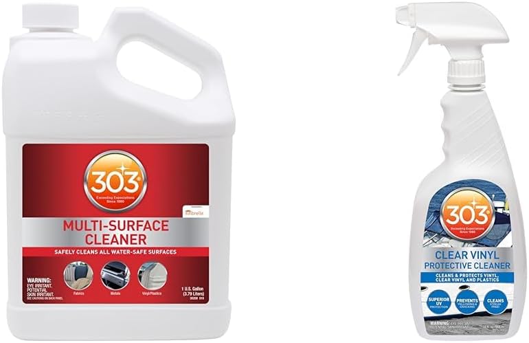 303 Multi-Surface Cleaner and Marine Vinyl Protectant Cleaner Bundle - Safely Cleans All Water Safe Surfaces Including Fabric and Vinyl, Prevents Vinyl Yellowing and Cracking, 1 Gallon and 32 Ounces