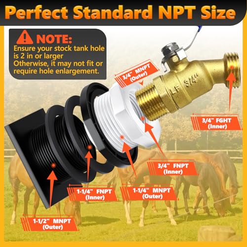 Image of Stock Tank Drain Plug Kit Include 1-1 /4 inch x 3 /4 inch Pipe Reducer Hex Bushing & 3 /4 inch x 3 /4 inch Brass Faucet Fit for rubbermaid Commercial 50 70 100 150 300 Gallon Stock Tanks Five Years Free Replacement